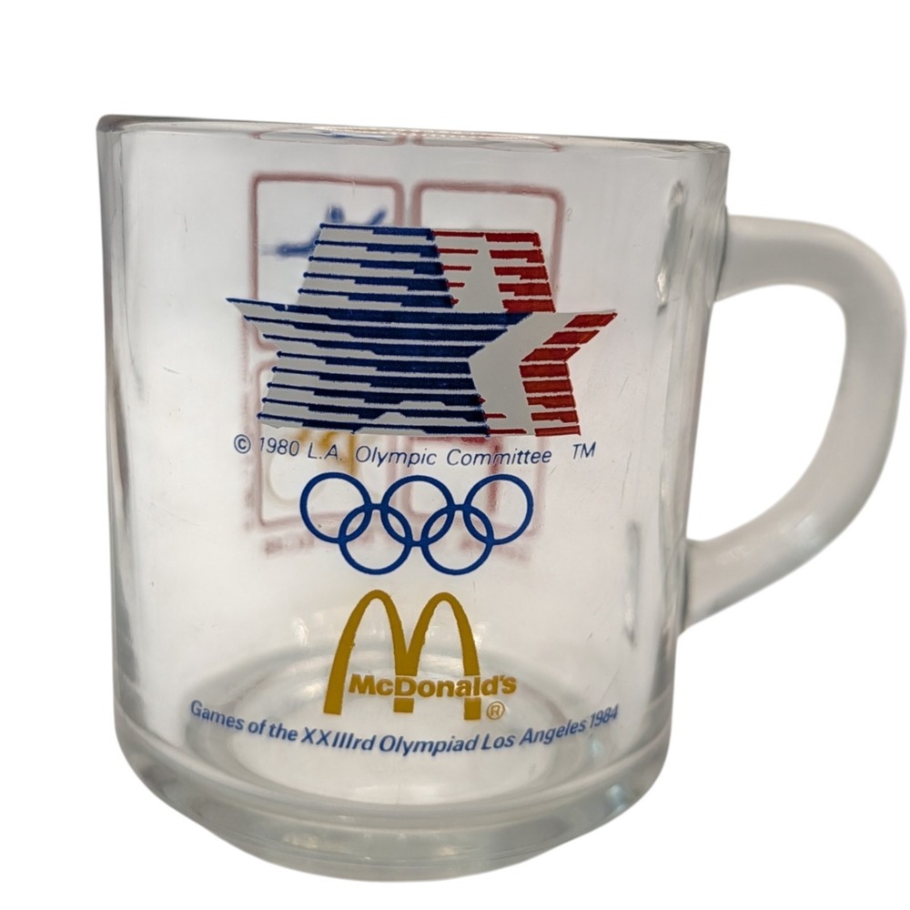 Vintage Mcdonalds Olympics Mug Cup Los Angeles USA Clear Glass Team‎ USA 1984